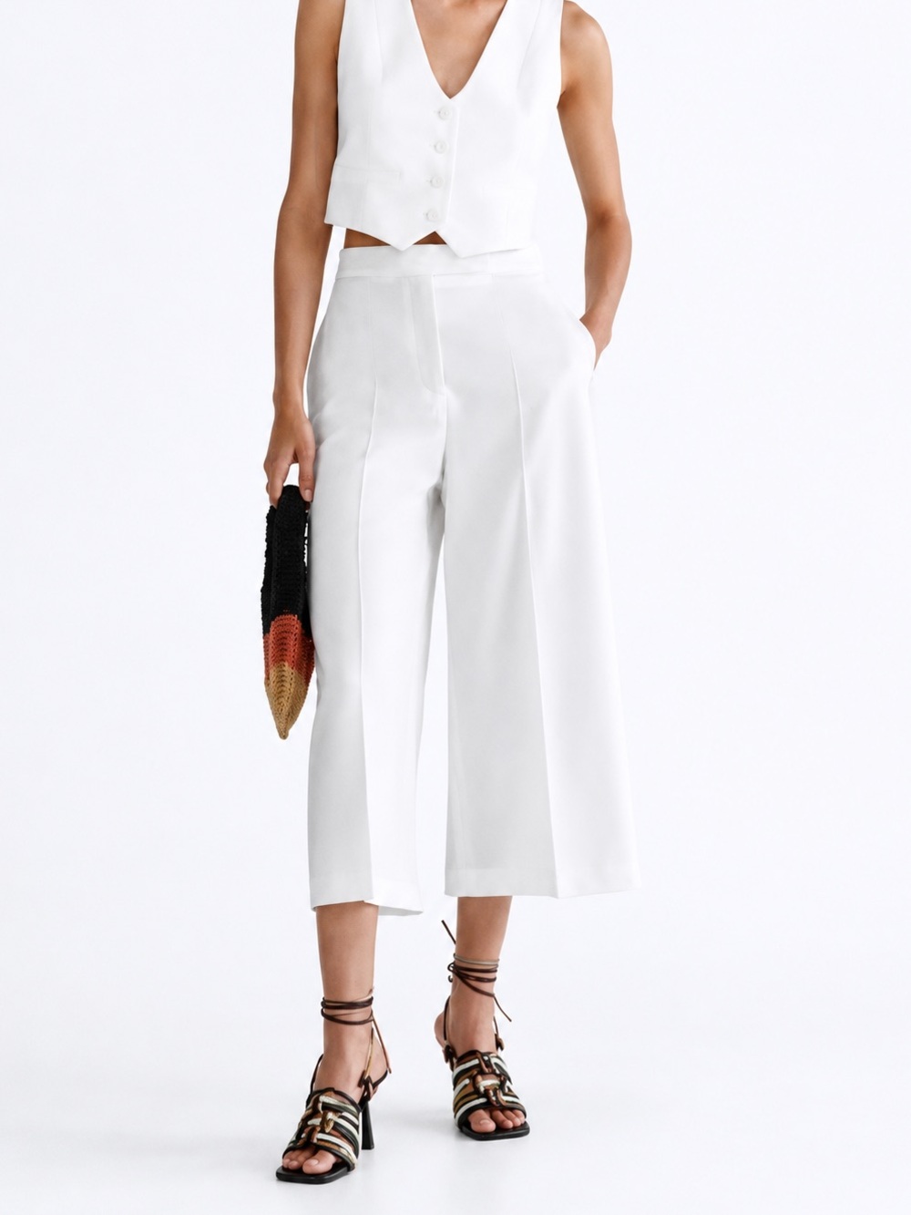 Zara White High Waist Wide Leg Culotte Pants Size Medium